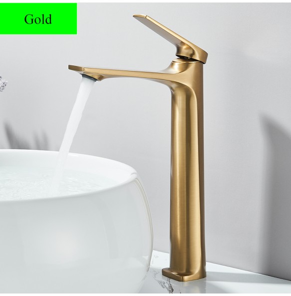 Brushed Gold Square Basin Faucet Bathroom Washbasin Stainless Steel Tap Hot Cold Water Gold Tall Model Mixer Deck Mounted