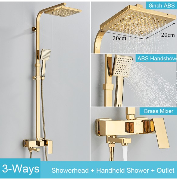 Black Brass Shower Faucet Set Rainfall Bathtub Tap With Bathroom Shelf 4 Functions Height Adjust Shower Mixer Crane Fast Delivey