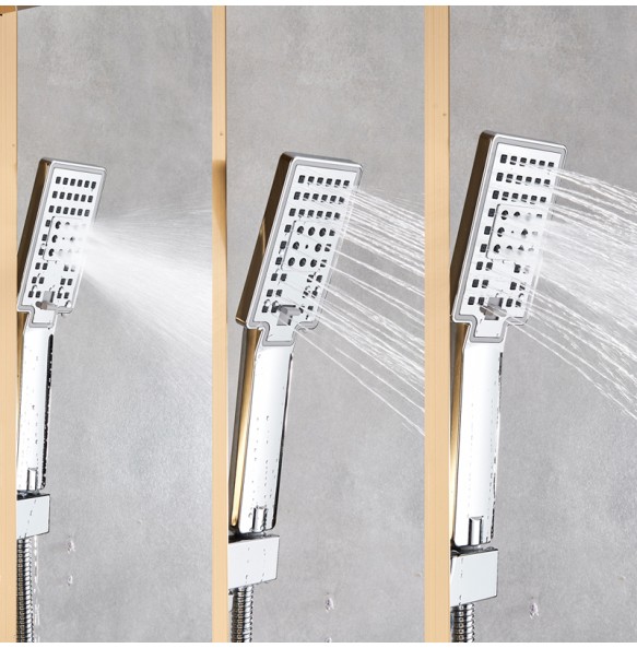 Golden Shower Panel LED Light Bathroom Bath Shower Column Tower Digital Screen Waterfall Rain shower Mixers Rotate Massage Jets