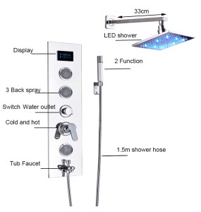 New Refined LED Shower Panel and Shower Head Free Combination Wall Mounting Chrome Shower Faucet 4 Function Bathroom Faucet