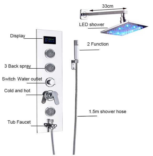 New Refined LED Shower Panel and Shower Head Free Combination Wall Mounting Chrome Shower Faucet 4 Function Bathroom Faucet