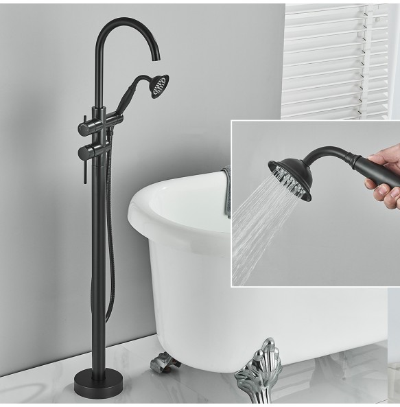 Floor Mounted Chrome Bath Tub Faucet Clawfoot Free Standing Bath Mixer Tap with Handshower Single Lever Bathtub Faucet