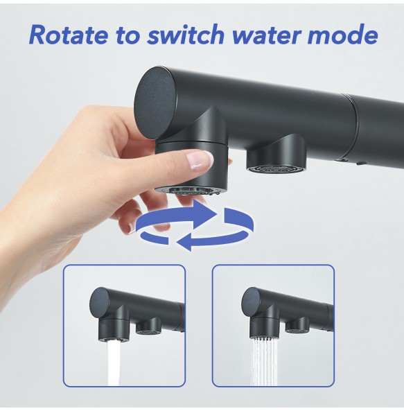 Matte Black Pulling Filter Kitchen Faucet Hot & Cold Water Mixer Dual Mode Filtration Purification Kitchen Sinks 360 Rotation