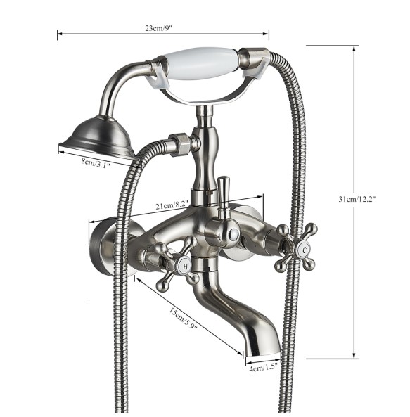 Luxury Bathtub Faucet Dual Handle Handheld Bath Shower Mixer Tap with Hand Shower Wall Mount Swivel Spout Tub Sink Mixer Faucet