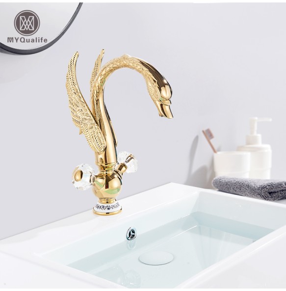 2024 New Gold Swan Bathroom Basin Faucet Luxury Brass Black Big Bird Mixer Taps Single Hot and Cold Mixer Tap Deck Mounted