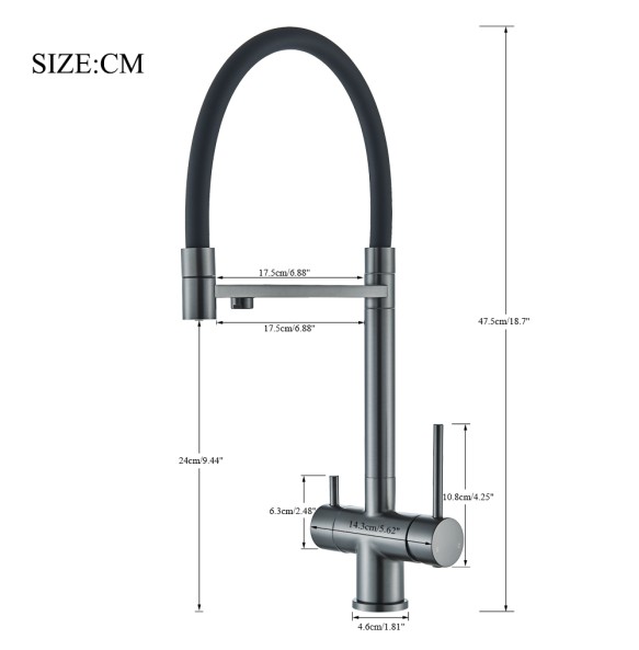 Gun Gray Filtered Kitchen Faucet Pure Water Pull Out Brass Sink Faucet Dual Handle Hot&Cold Drinking Water Purified Mixer Taps