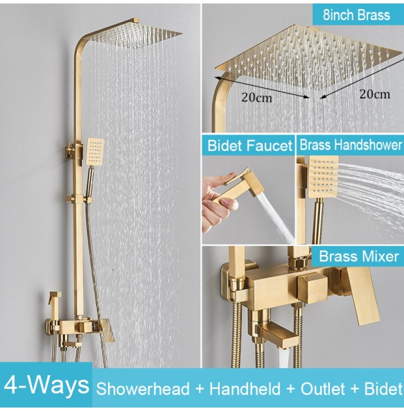 Black Brass Shower Faucet Set Rainfall Bathtub Tap With Bathroom Shelf 4 Functions Height Adjust Shower Mixer Crane Fast Delivey