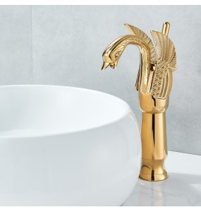 2024 New Swan Shape Bathroom Mixer Faucet Tap Deck Mount One Hole Water Taps with Hot Cold Water Golden Color Basin Faucet One Handle