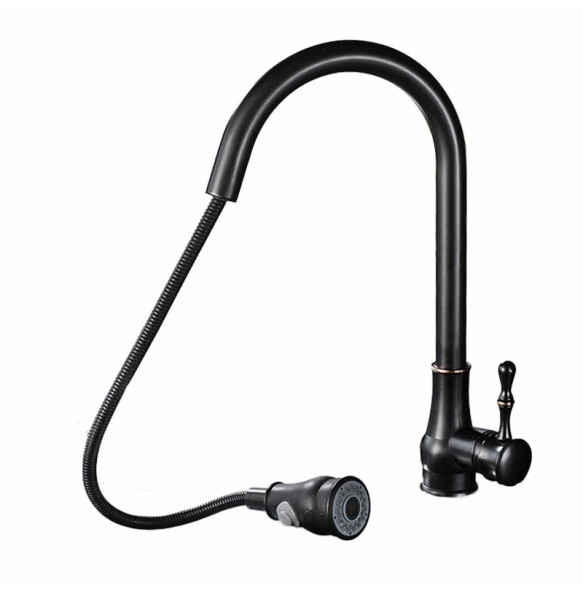 Modern Pull Down Spout Kitchen Faucet Deck Mounted Black Stream Sprayer Kitchen Mixer Taps Single Handle Pull Out Spout