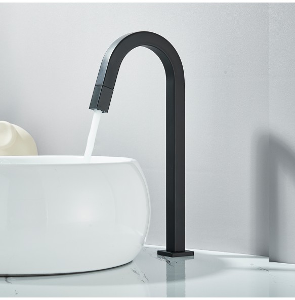 Matte Black Deck Mounted Bathroom Basin Faucet Single Cooled Faucet Bathroom Mixer Crane Single Cold Taps