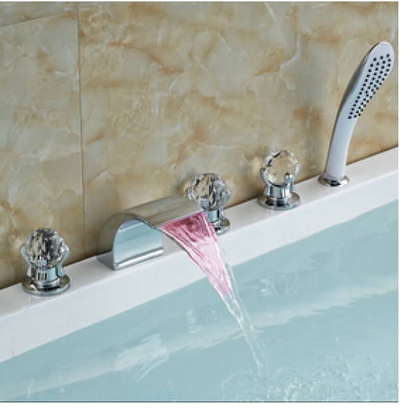 Fashion Waterfall Bathroom Tub Faucet Widespread 5PCS Shower Bathtub Mixer Tap