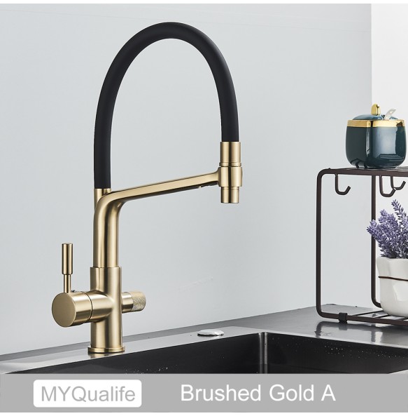 Matte Black Kitchen Sink Faucet Tap Pure Water Filter Mixer Crane Dual Handles Purification Kitchen Hot and Cold Water Tap