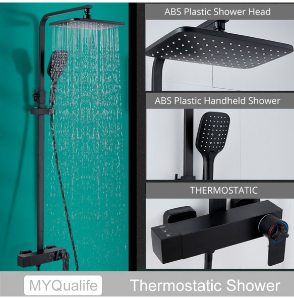 Black Brass Shower Faucet Rotate Tub Spout Square 8