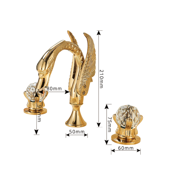 Luxury Swan Style Deck Mount Widespread Basin Faucet Two Handles Golden Washbasin Mixer Taps