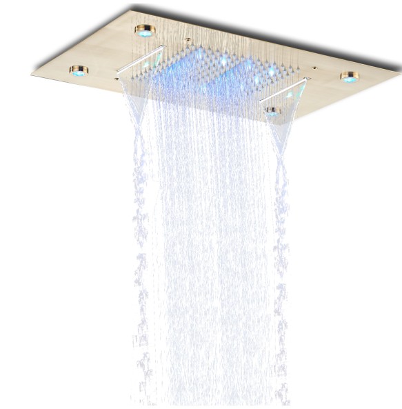 Black LED Rain Waterfall Shower Head Remote Control LED Colors Ceiling Mounted Shower Head 50*35CM Square Head Bathroom Shower