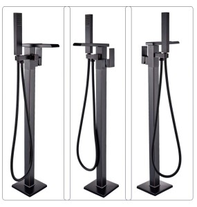 Floor Mounted Waterfall Spout Tub Mixer Faucet Black Bronze Bathroom Bath Shower Set with Handshower Freestanding Bathtub Tap