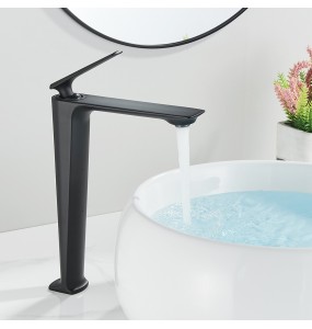 2024 New Black Tall Basin Brass Sink Faucet Bathroom Mixer Tap Single Handle Hot Cold Water Deck Mounted Vanity Sink Faucet