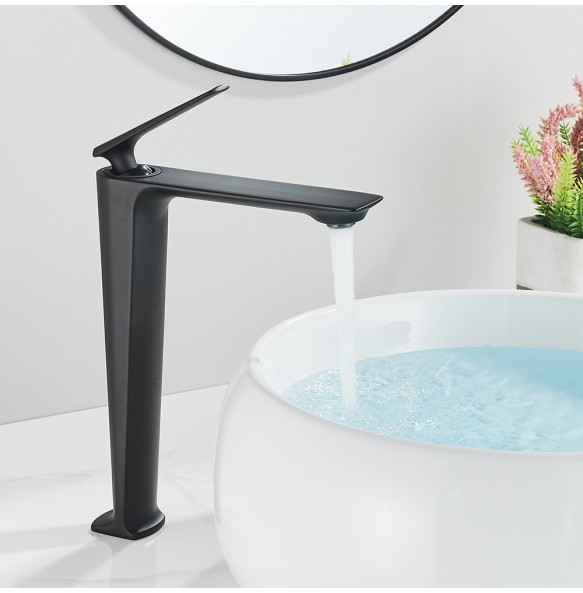 2024 New Black Tall Basin Brass Sink Faucet Bathroom Mixer Tap Single Handle Hot Cold Water Deck Mounted Vanity Sink Faucet