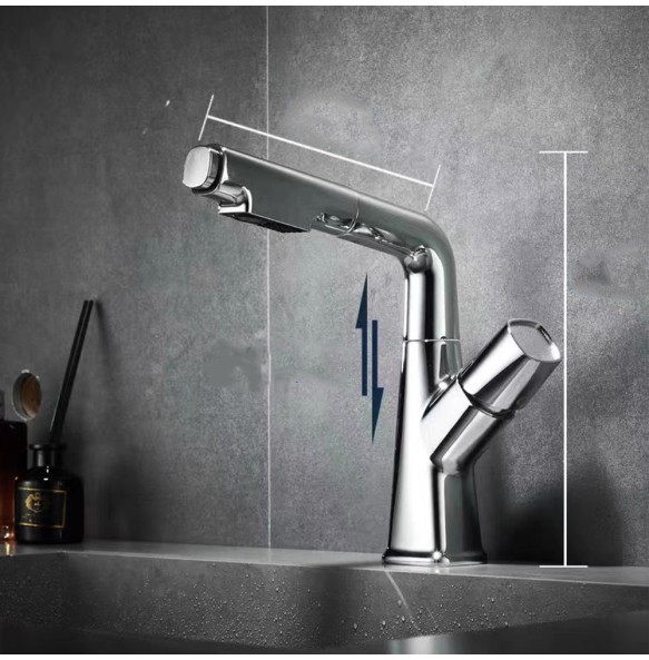 Chrome Basin Faucet Pull Out  Nozzle Adjustable Faucet Kitchen Mixer Crane Hot and Cold Taps