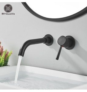 Black Bathroom Faucet Brass Mixer Sink Tap Wash Basin Gold Hot Cold Water Wall Mount Spout Bath With Modern Lever Handle