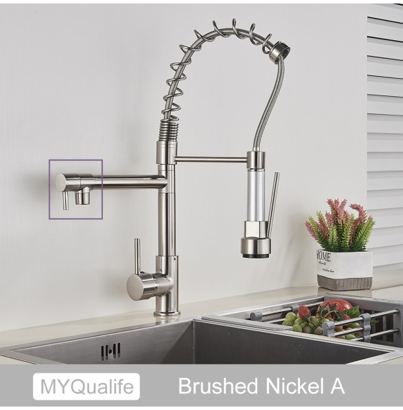 Matte Black Finish Dual Spout Kitchen Sink Faucet Deck Mount Spring Kitchen Mixer Tap Kitchen Hot and Cold Water tap