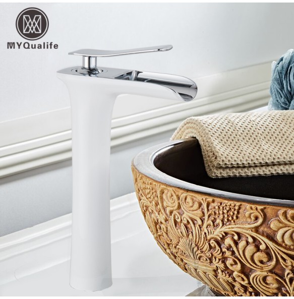 Luxurious Bathroom Basin Faucet Brass Deck Mounted White Mixer Taps Single Handle Hot Cold Water Mixer Tap