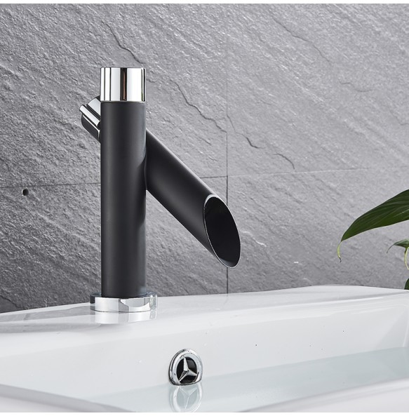 Black Deck Mounted Bathroom Basin Mixer Tap Square Single Handle Basin Vessel Sink Faucet Hot Cold Water Faucet for Basin