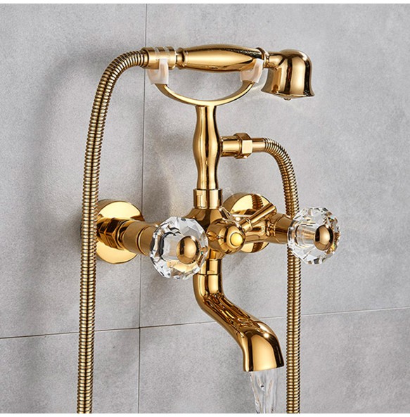 Luxury Bathtub Faucet Dual Handle Handheld Bath Shower Mixer Tap with Hand Shower Wall Mount Swivel Spout Tub Sink Mixer Faucet