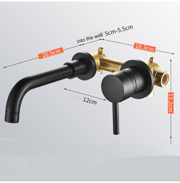 Wall Mounted Matte Black Bathroom Kitchen Faucet One Hole Cold Water Washing Tap Rotate  Spout Brass Vanity Sink Crane