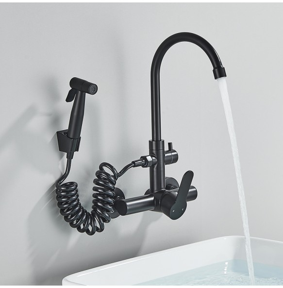 Black Two Mode Kitchen Faucet 304 Steel 360 Rotation With Handheld Shower Hot&Cold Mixer Kitchen Sink Tap Crane Shower Faucet