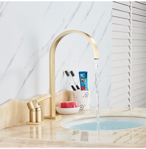 2024 New Luxurious Matte Black Bathroom Basin Faucet Brass Deck Mounted Brushed Gold Mixer Taps Short  Hot and Cold Mixer Tap