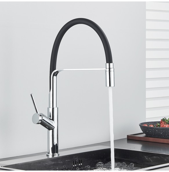 Matte Black Tall Kitchen Sink Faucet Deck Mount Pull Down Brass Kitchen Faucet Hot&Cold Water Mixer Tap Single Handle Mixer