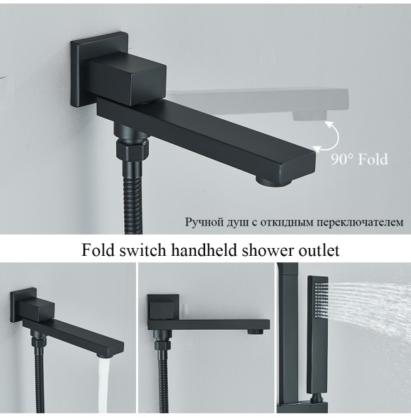 Matte Black Bathroom Rainfall Shower Faucet Set  With Lifting Rod Rotate Bottom Spout Hot And Cold Water Mixer Tap Embedded Box