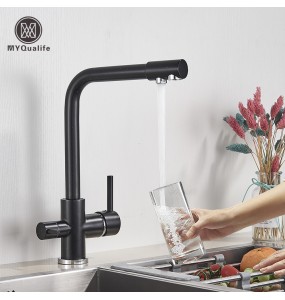 Matte Black Brass Pure Water Kitchen Faucet Dual Handle Hot and Cold Drinking Water 3-way Filter Kitchen Purified Mixer Taps