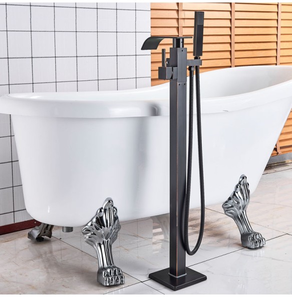 Best Quality Bathtub Faucet Freestanding Bathroom Tub Sink Faucet Single Handle Black Waterfall Bath Shower Set with Handshower