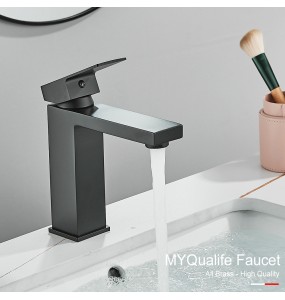 2024 New Black Brass Square Basin Faucet Bathroom Washbasin Hot Cold Water Mixer Tap Single Handle Tall Model Mixer Crane