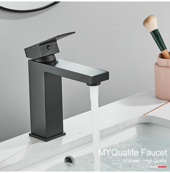 2024 New Black Brass Square Basin Faucet Bathroom Washbasin Hot Cold Water Mixer Tap Single Handle Tall Model Mixer Crane