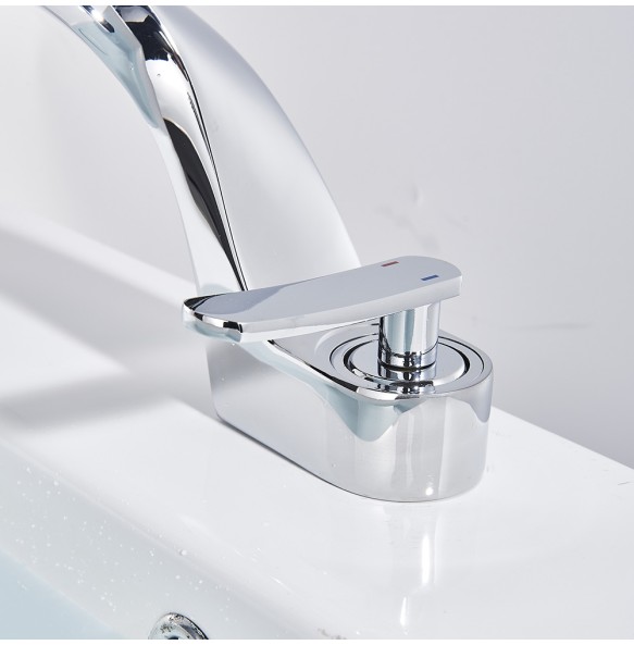 Bathroom Sink Mixer Faucet Single Lever Deck Mounted Brass Hot and Cold Basin Taps Brushed Nickel