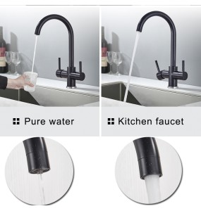 Black Kitchen Filtered Faucet Beige with Dots Brass Purifier Mixer Double Sprayer Drinking Water Curved Sink Tap 360 Rotate