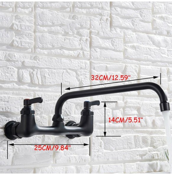 Wall Mounted  Long Spout Kitchen Faucet Dual Handle Brass Antique Hot and Cold Water Tap 360 Swivel Long Spout Kitchen Mixer Tap