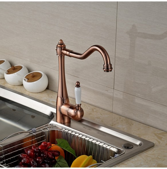 Kitchen Sink Faucet One Hole Swivel Spout  Deck Mounted Single Handle Hot and Cold Water Kitchen Mixers