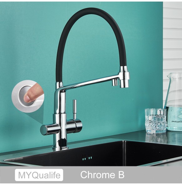 Matte Black Kitchen Sink Faucet Tap Pure Water Filter Mixer Crane Dual Handles Purification Kitchen Hot and Cold Water Tap