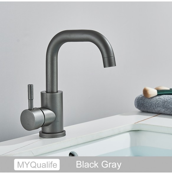 2024 New Matte Black Short Basin Brass Sink Faucet Bathroom Mixer Tap Single Handle Hot Cold Water Deck Mounted Vanity Sink Faucet