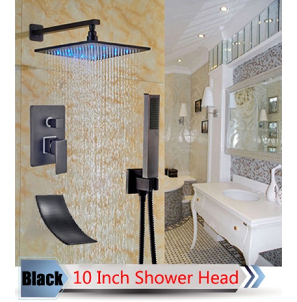 Bathroom LED Light Rainfall Shower Set Handheld Spray Brass Tub Spout Tap Bath Shower Mixer Faucet Wall Mounted Color Changing