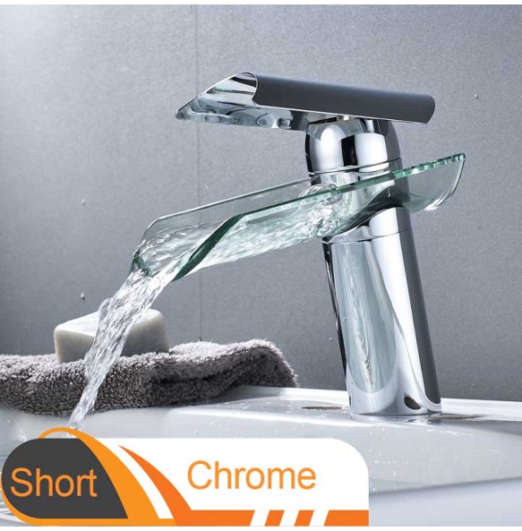 2024 New Glass Waterfall Spout Basin Faucet Deck Mounted Waterfall Hot Cold Water Tap Single Handle Bathroom Mixer Tap