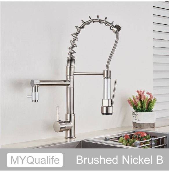 Matte Black Finish Dual Spout Kitchen Sink Faucet Deck Mount Spring Kitchen Mixer Tap Kitchen Hot and Cold Water tap