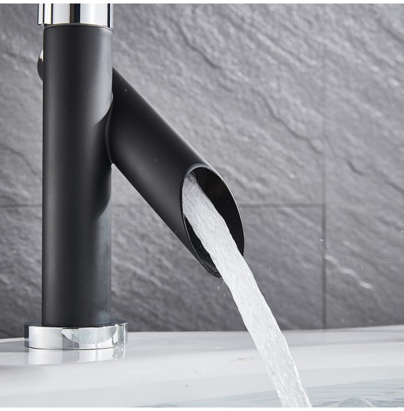 Black Deck Mounted Bathroom Basin Mixer Tap Square Single Handle Basin Vessel Sink Faucet Hot Cold Water Faucet for Basin