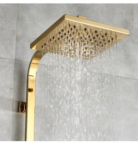 Golden Copper Shower Set Faucet Wall Mounted Hot and Cold Bathtub Shower Column Square 8