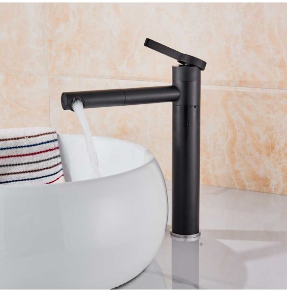 2024 New Chrome Black Basin Faucet Deck Mounted Swive Spout Bathroom Sink Mixer Single lever Hot Cold Water Tap One Hole Faucet