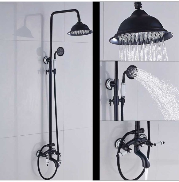 Black Bronze Bathtub Shower Set Faucet Dual Ceramic Handle Bathroom Shower Mixers 8